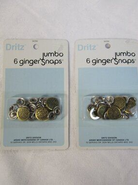 Vintage Dritz Jumbo Ginger Snaps Fasteners -Lot of 2 Packs-#34350-New Old Stock